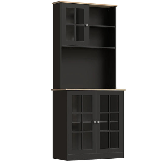 Kitchen Buffet with Hutch, 3 Cabinets, 2 Shelves, Black Kitchen Pantry Cabinets Black and Oak at Gallery Canada