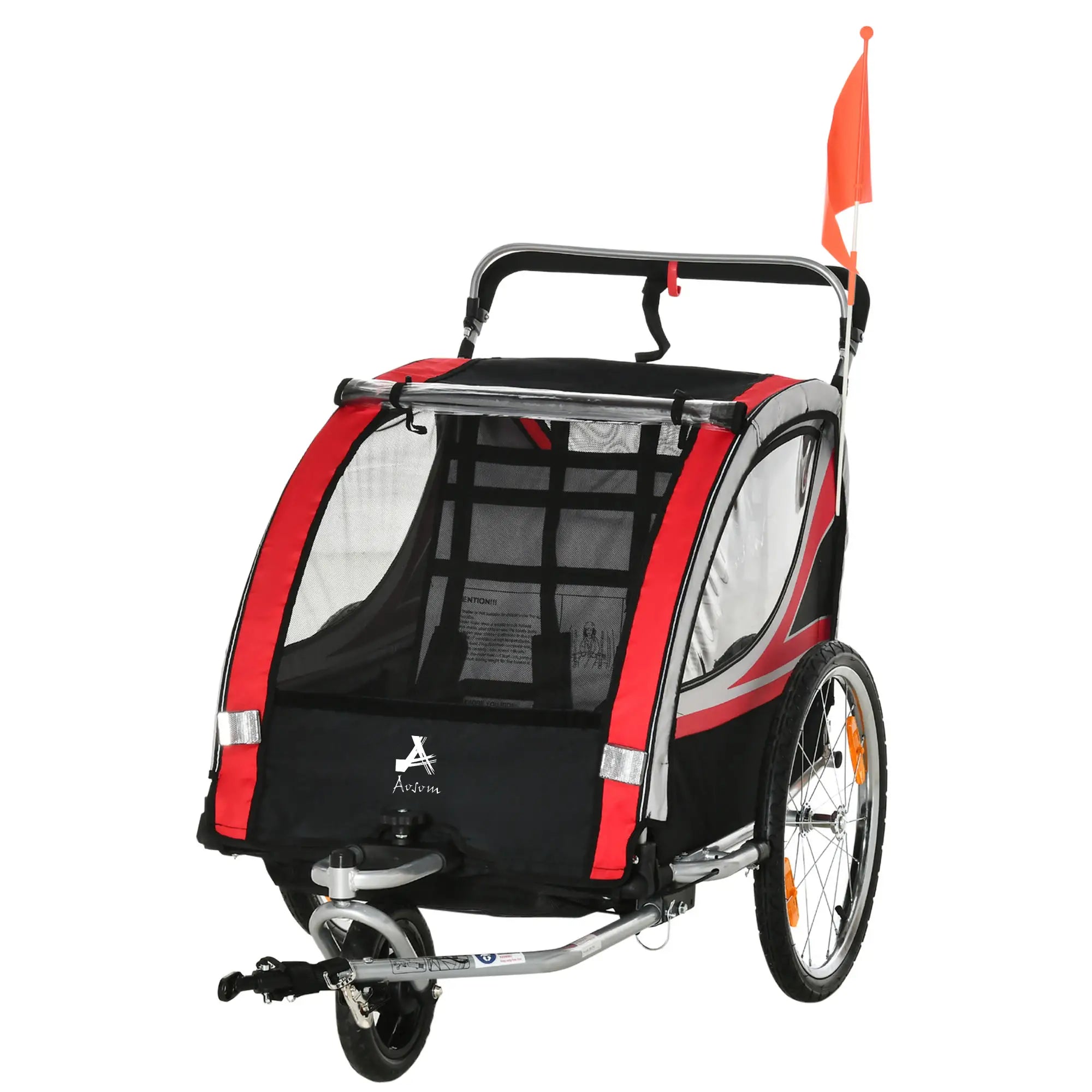 2 Seat Bike Trailer, Double Jogging Stroller, Handbrake, Red Kids Bike Trailers at Gallery Canada