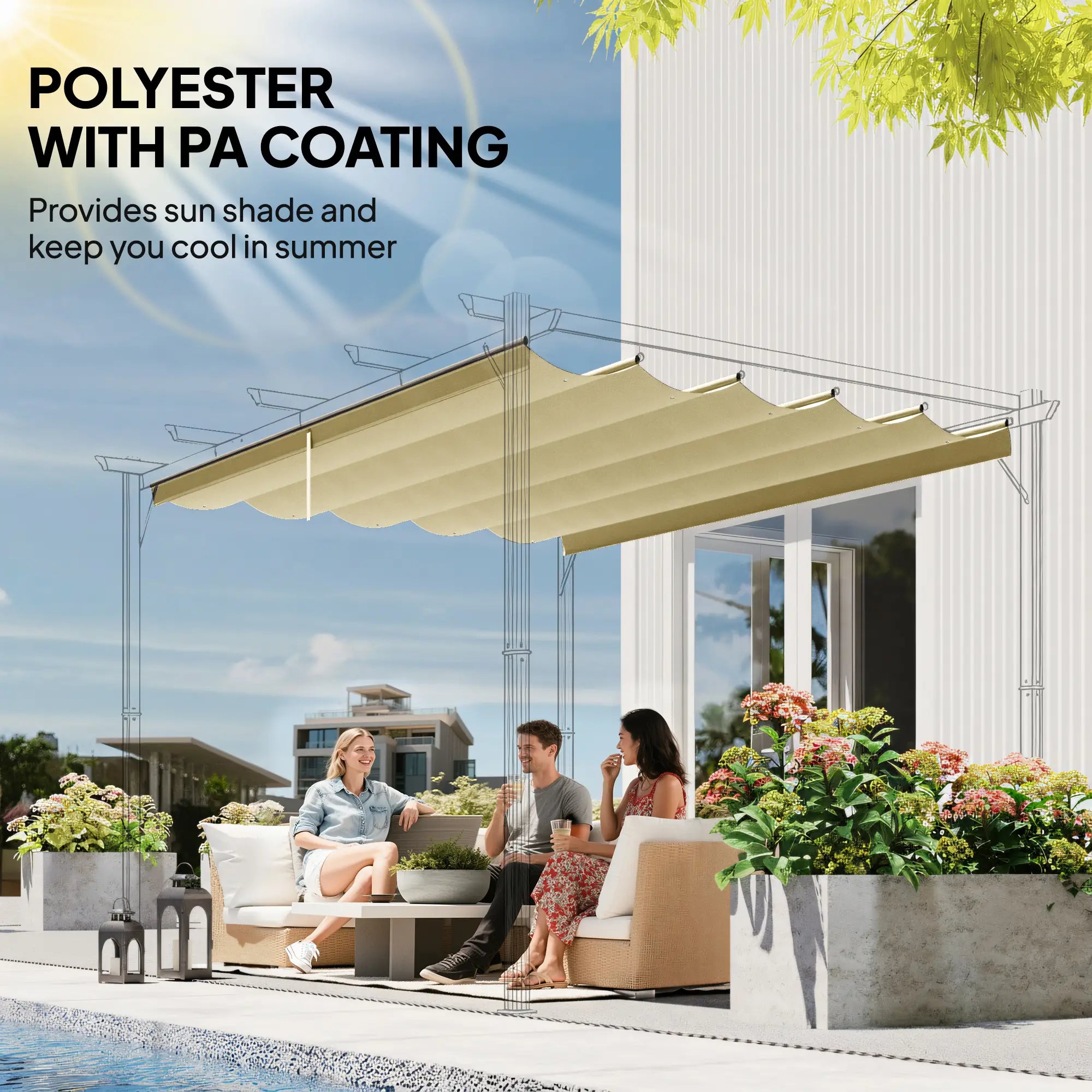 Retractable Pergola Canopy, 10' x 10', Beige Gazebo Canopy Replacement at Gallery Canada
