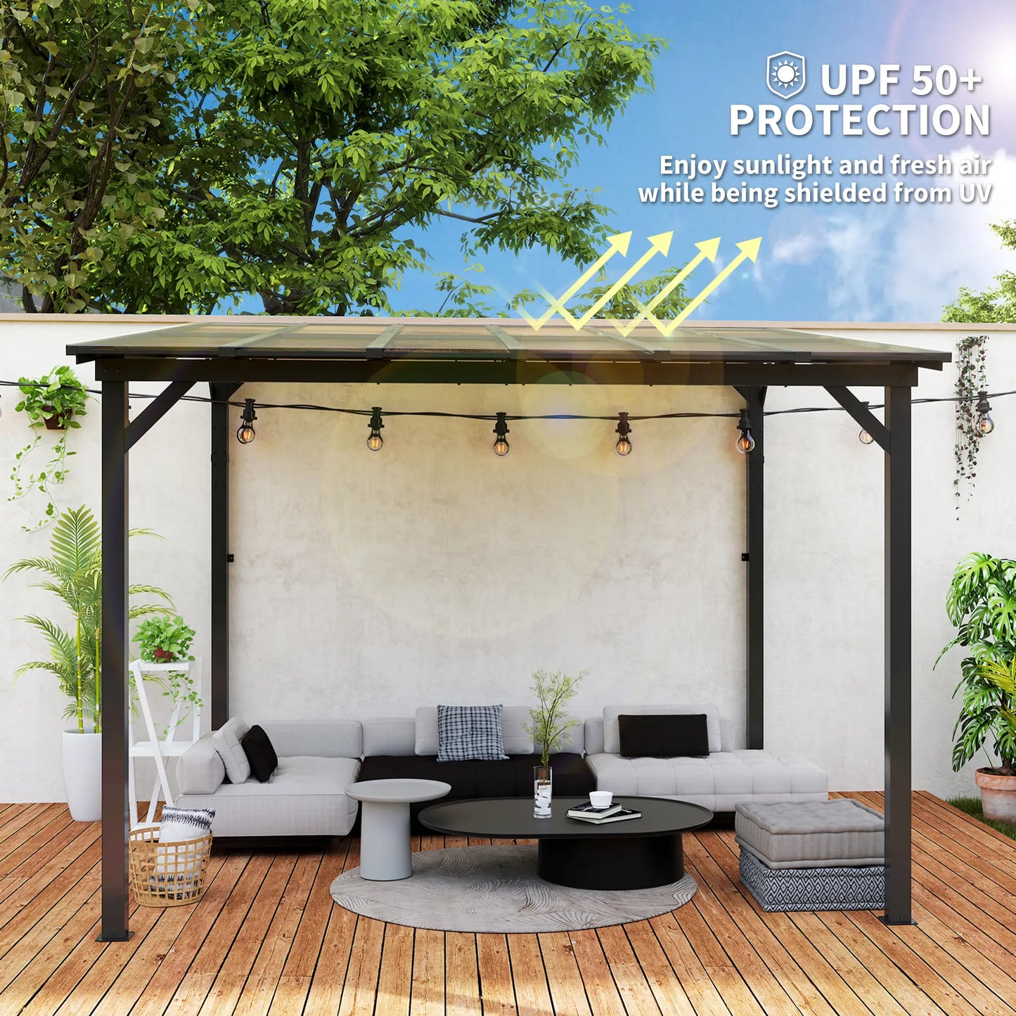10' x 10' Hardtop Gazebo, Wall Mounted Free Standing, UPF 50+ Waterproof Polycarbonate Roof Pergolas at Gallery Canada
