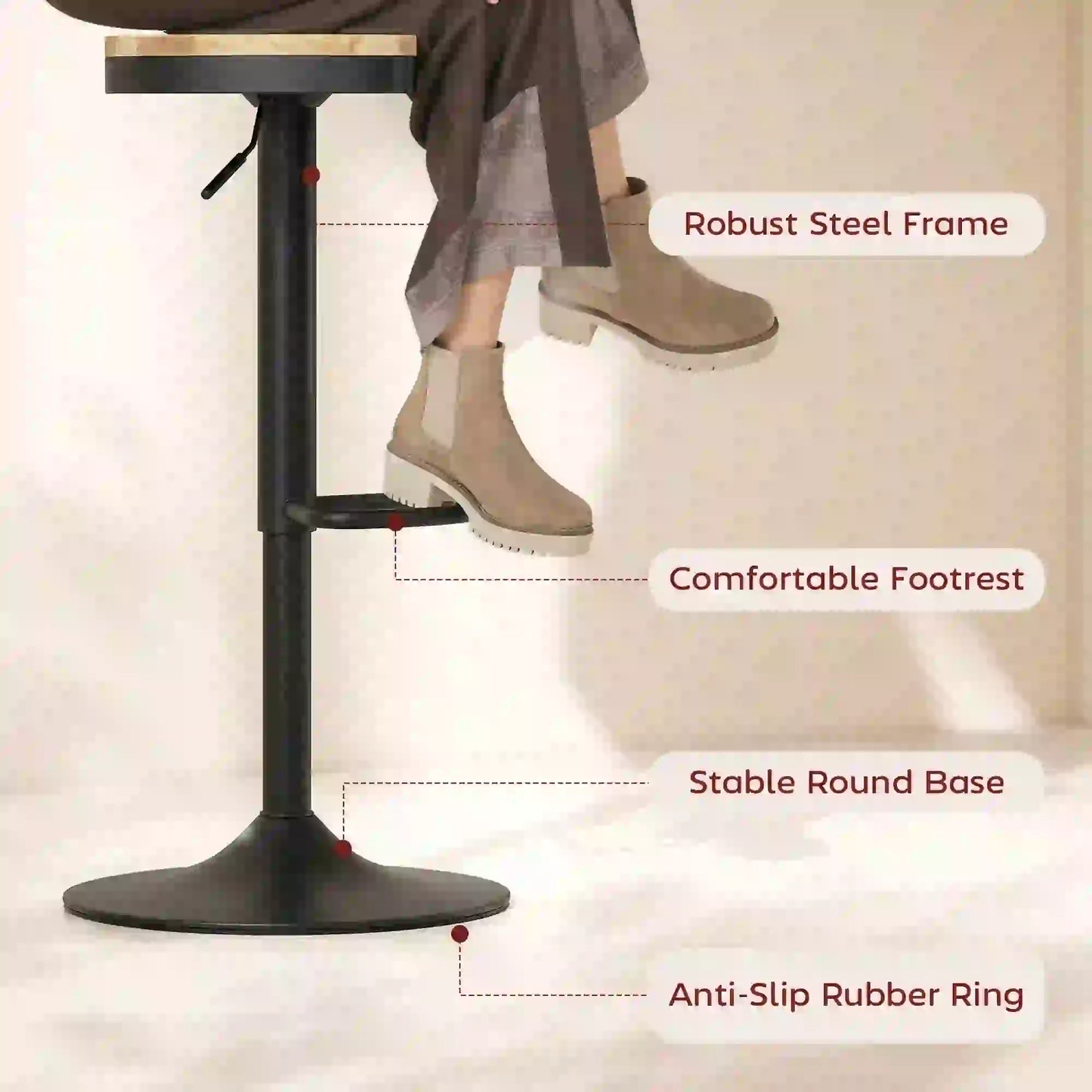 Wood Swivel Barstools Set Of 2, Adjustable Height, Natural Wood And Black, Black Bar Stools at Gallery Canada