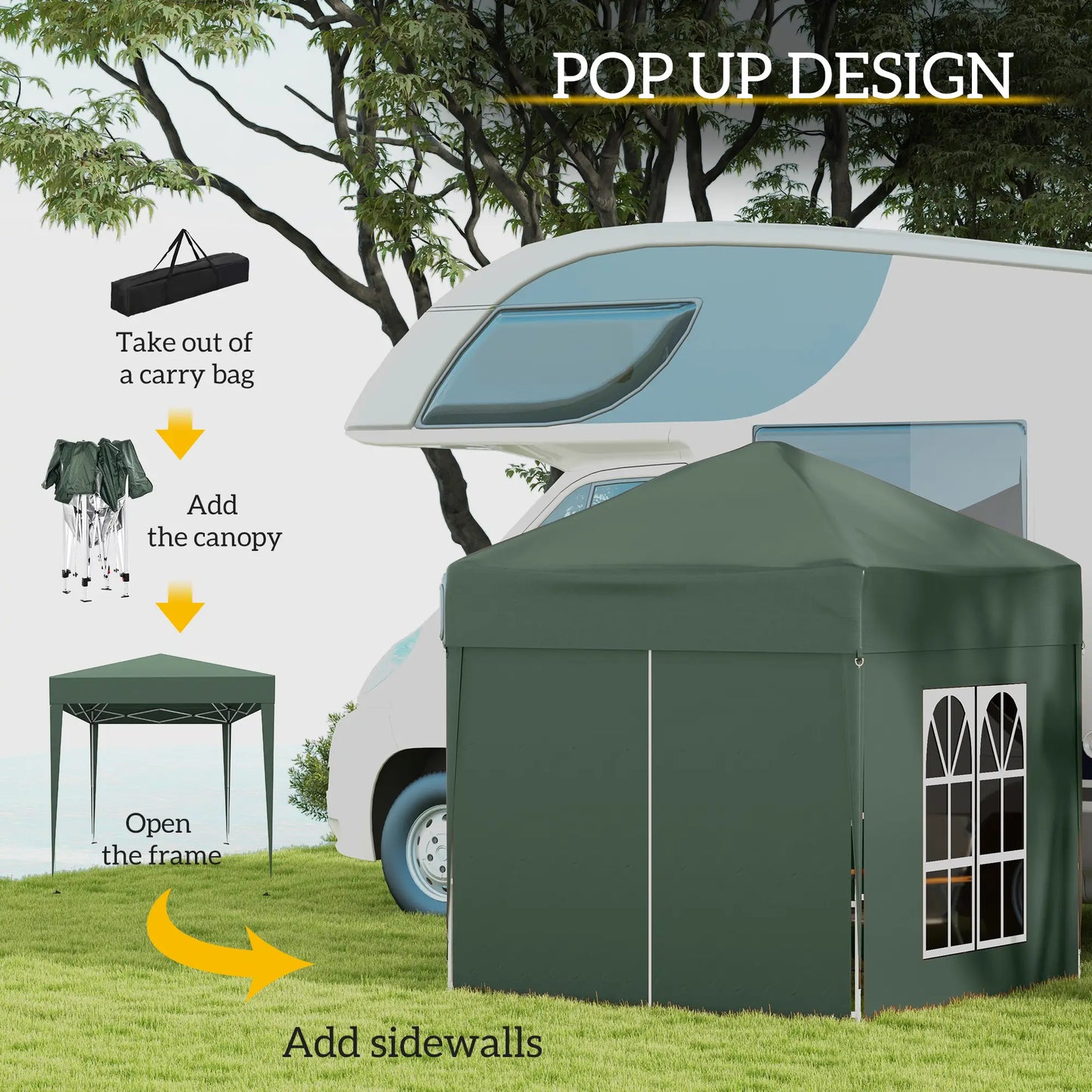 6.6'x6.6' Pop Up Canopy Tent, with Sidewalls, Carry Bag, Green Pop Up Canopies at Gallery Canada