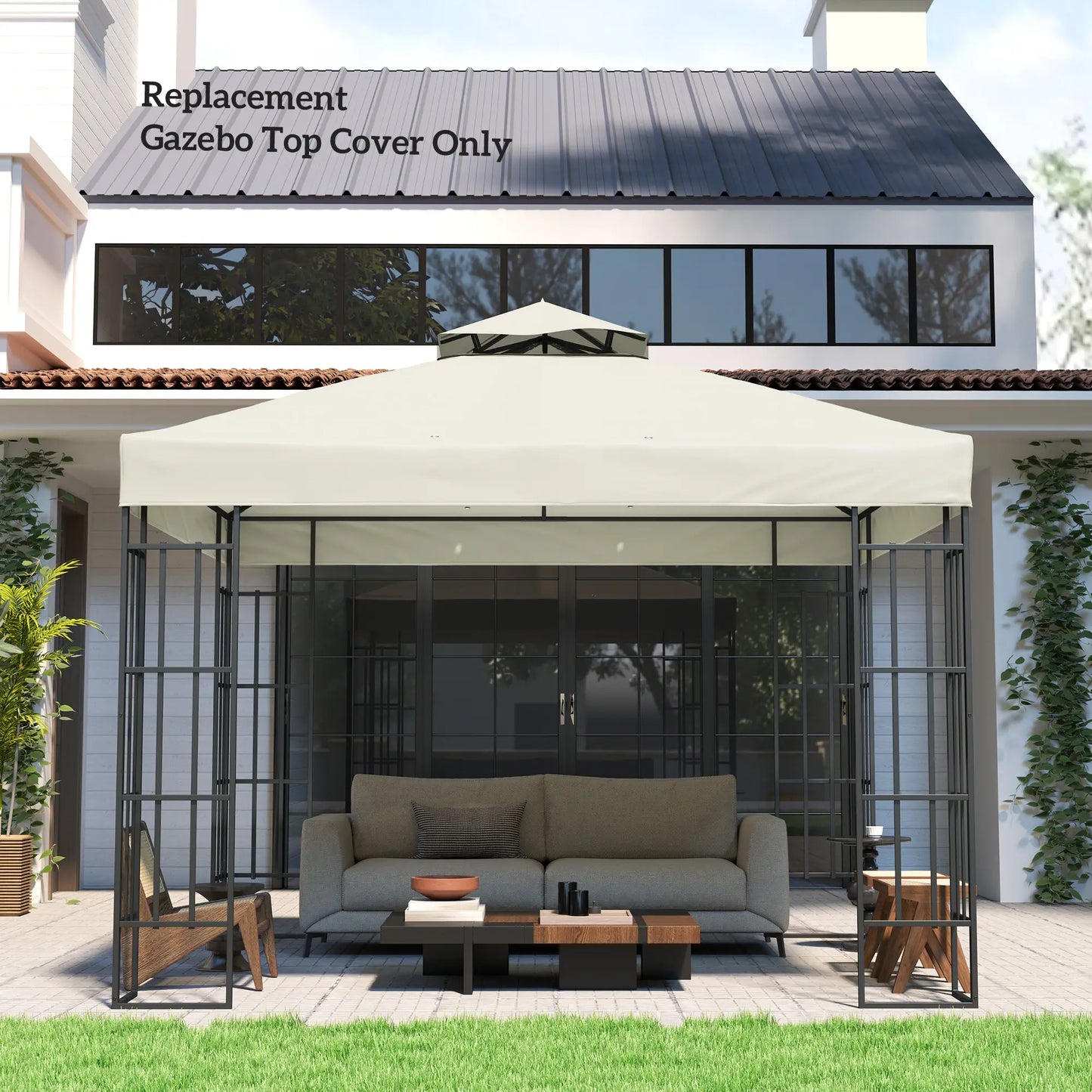 10' x 10' Gazebo Replacement Cover, UPF30+, 2-Tier Roof, Light Grey Gazebo Canopy Replacement at Gallery Canada
