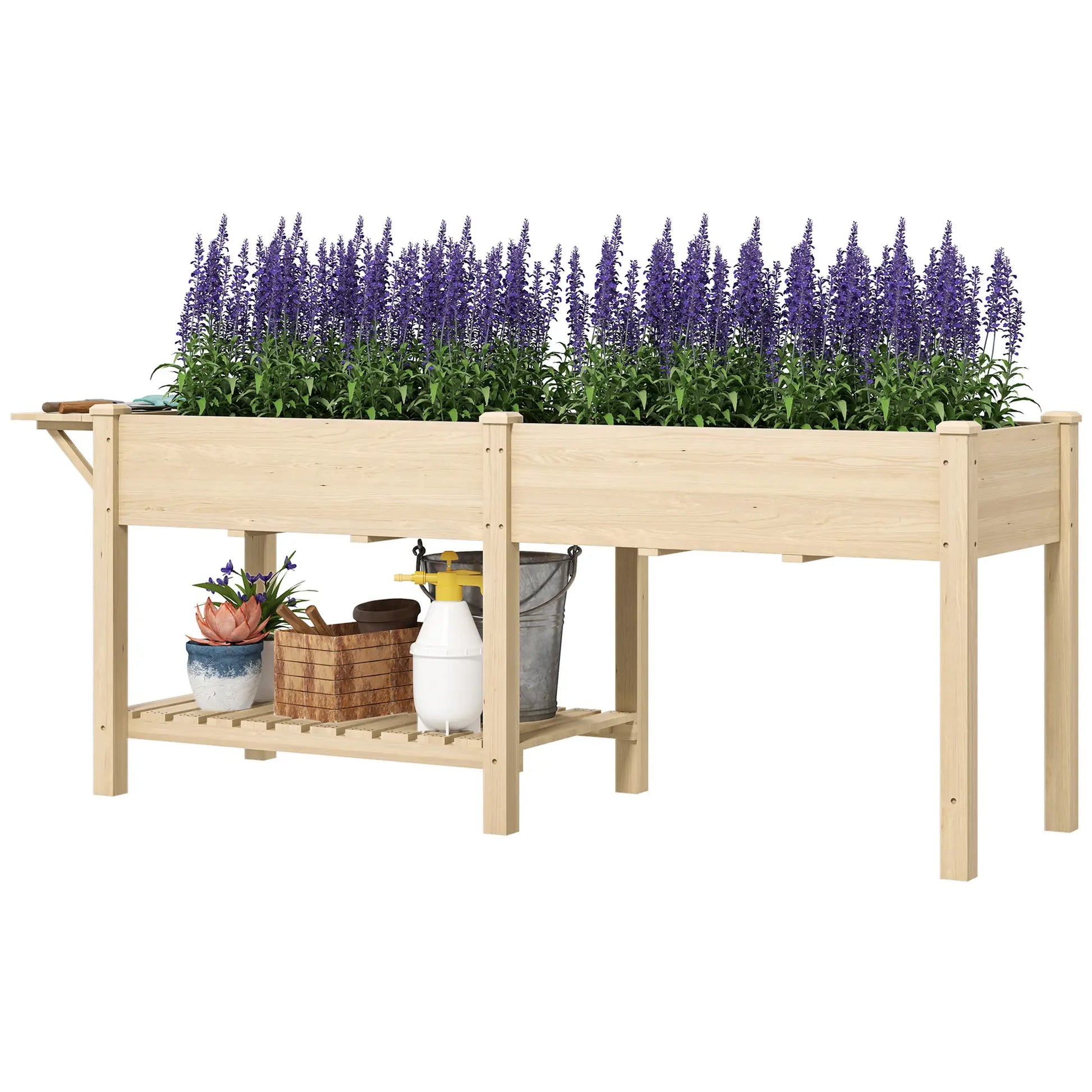 Raised Garden Bed, Wood Planter Box with Side Table, Natural Raised Garden Beds Natural at Gallery Canada