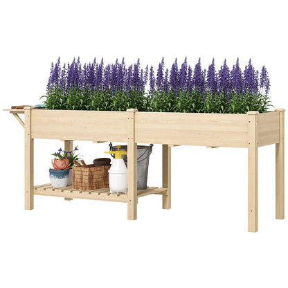 Raised Garden Bed, Wood Planter Box with Side Table, Natural Raised Garden Beds Natural at Gallery Canada