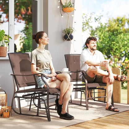 Double Glider Chair, Glass Top Table, High Back, Sling Fabric, Brown Outdoor Gliders at Gallery Canada