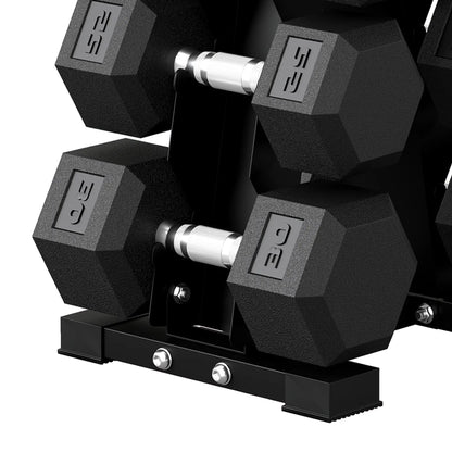 Hex Dumbbell Set With Rack, 180lbs Rubber-Coated, black