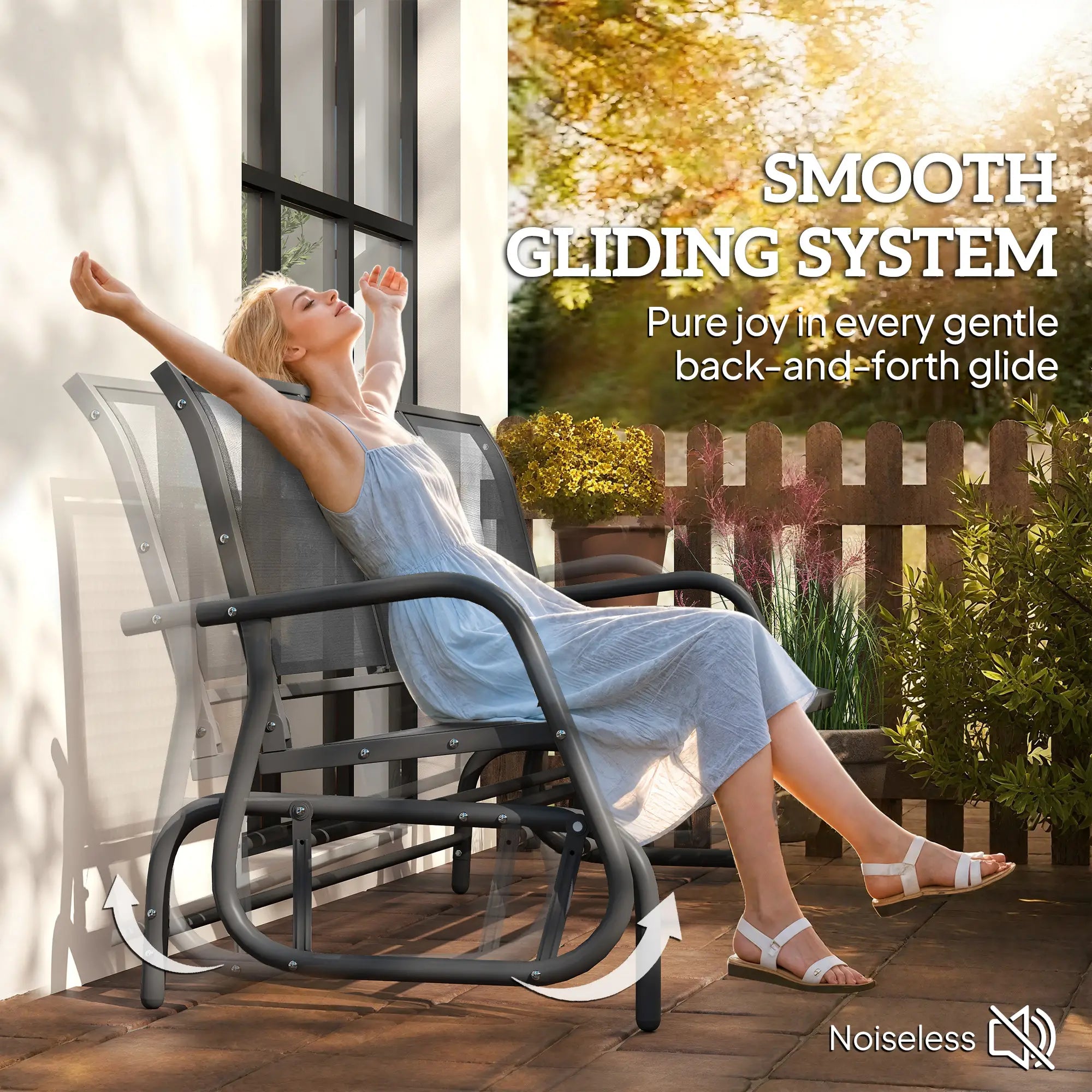 3-Seat Outdoor Glider Chair, Steel Frame, Sling Fabric Seat, Grey Outdoor Gliders at Gallery Canada