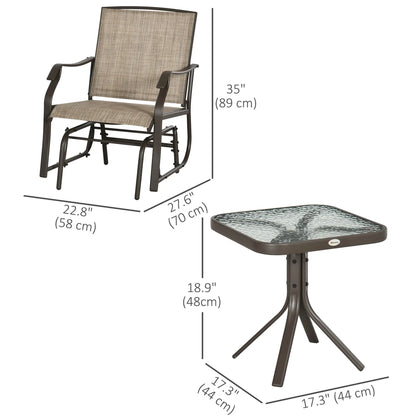 3 Piece Patio Glider Set, Outdoor Gliders, Mesh Seat, Glass Table, Mixed Brown, Brown Outdoor Gliders at Gallery Canada