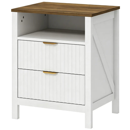 Nightstand With 2 Fluted Drawers, Open Shelf, Anti-Tipping, White Walnut, White Walnut