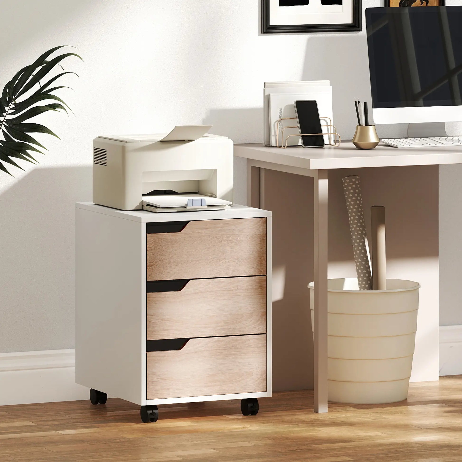 3 Drawer File Cabinet, Mobile Vertical Filing with Wheels, Oak Office Cabinets & Cupboards at Gallery Canada
