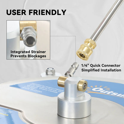 16" Pressure Washer Surface Cleaner, 4 Wheels, Stainless Steel, 1/4" Quick Connector, 2 Wands, 3600 PSI, Silver Garden Accessories at Gallery Canada