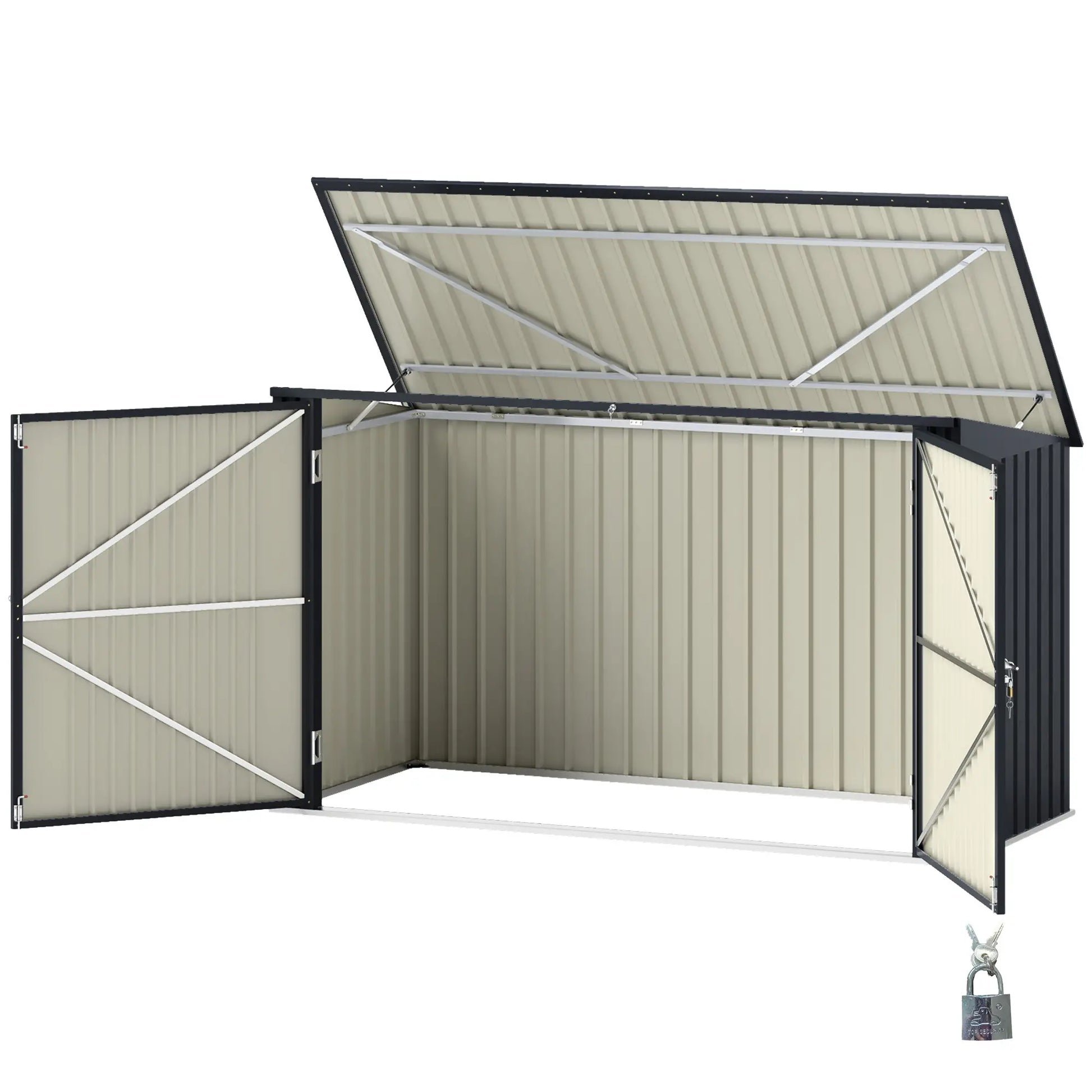 7.6 x 3.4ft Outdoor Storage Shed, Triple Bin Organizer, Lockable Doors Sheds Dark Grey at Gallery Canada