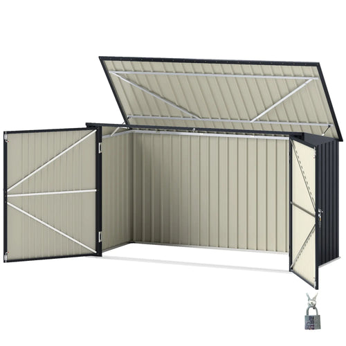 7.6 x 3.4ft Outdoor Storage Shed, Triple Bin Organizer, Lockable Doors