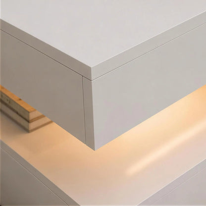 LED Coffee Table with Storage, 2-Tier Modern Center Table with Open Shelf and Remote for Living Room, High Gloss White Coffee Tables at Gallery Canada