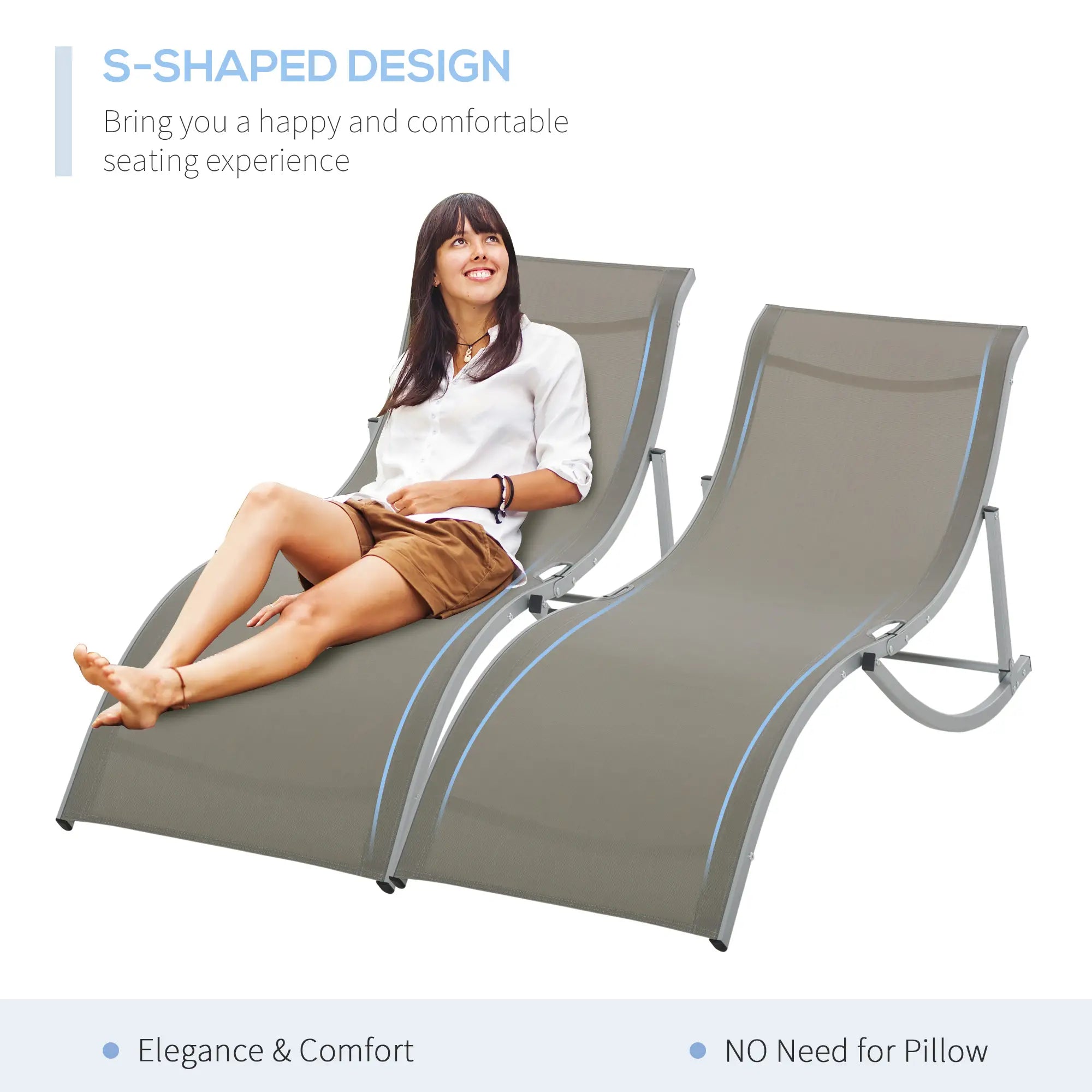 Foldable Pool Chaise Lounge Set of 2, 264lbs Capacity, Light Grey Lounger Chairs at Gallery Canada