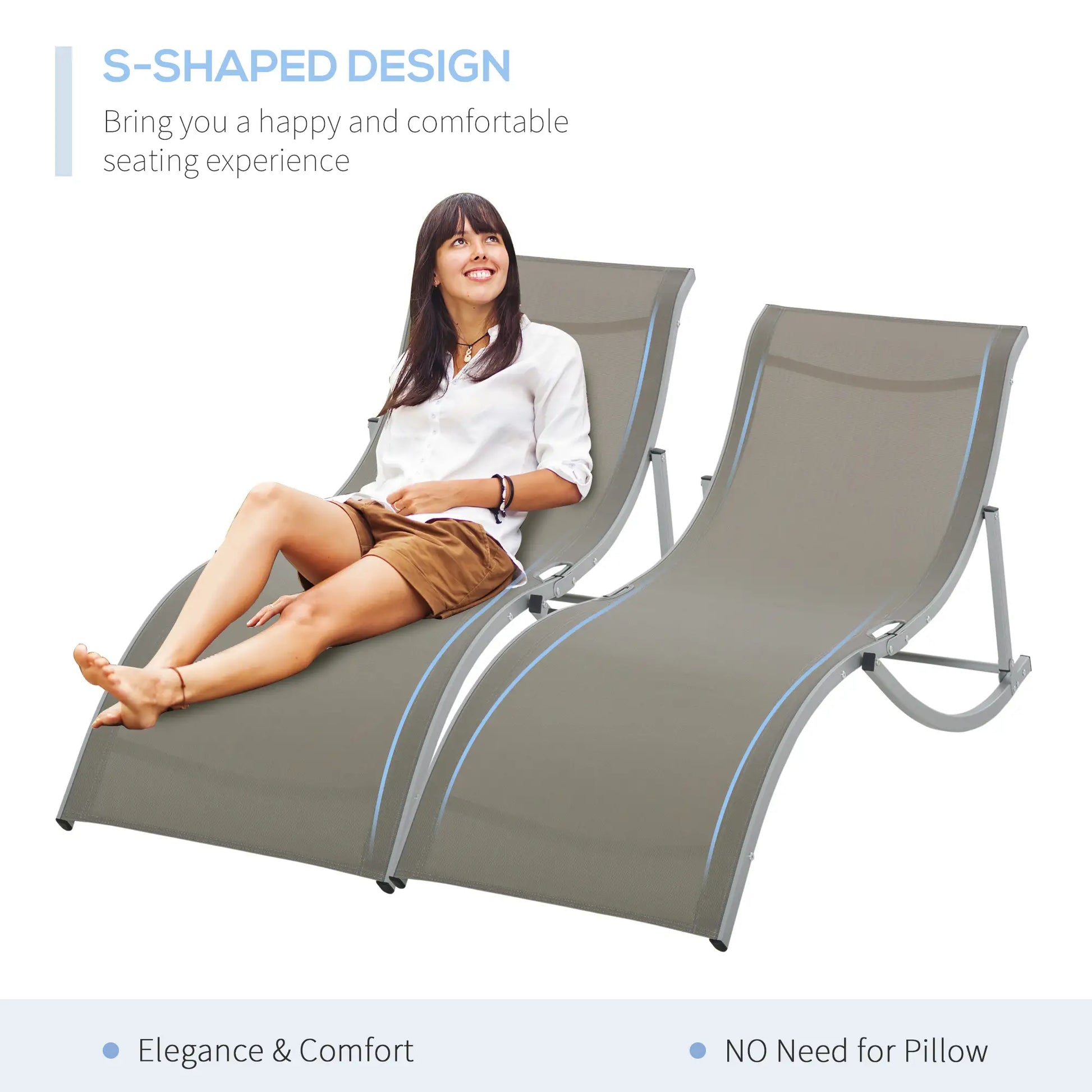 Foldable Pool Chaise Lounge Set of 2, 264lbs Capacity, Light Grey Lounger Chairs at Gallery Canada