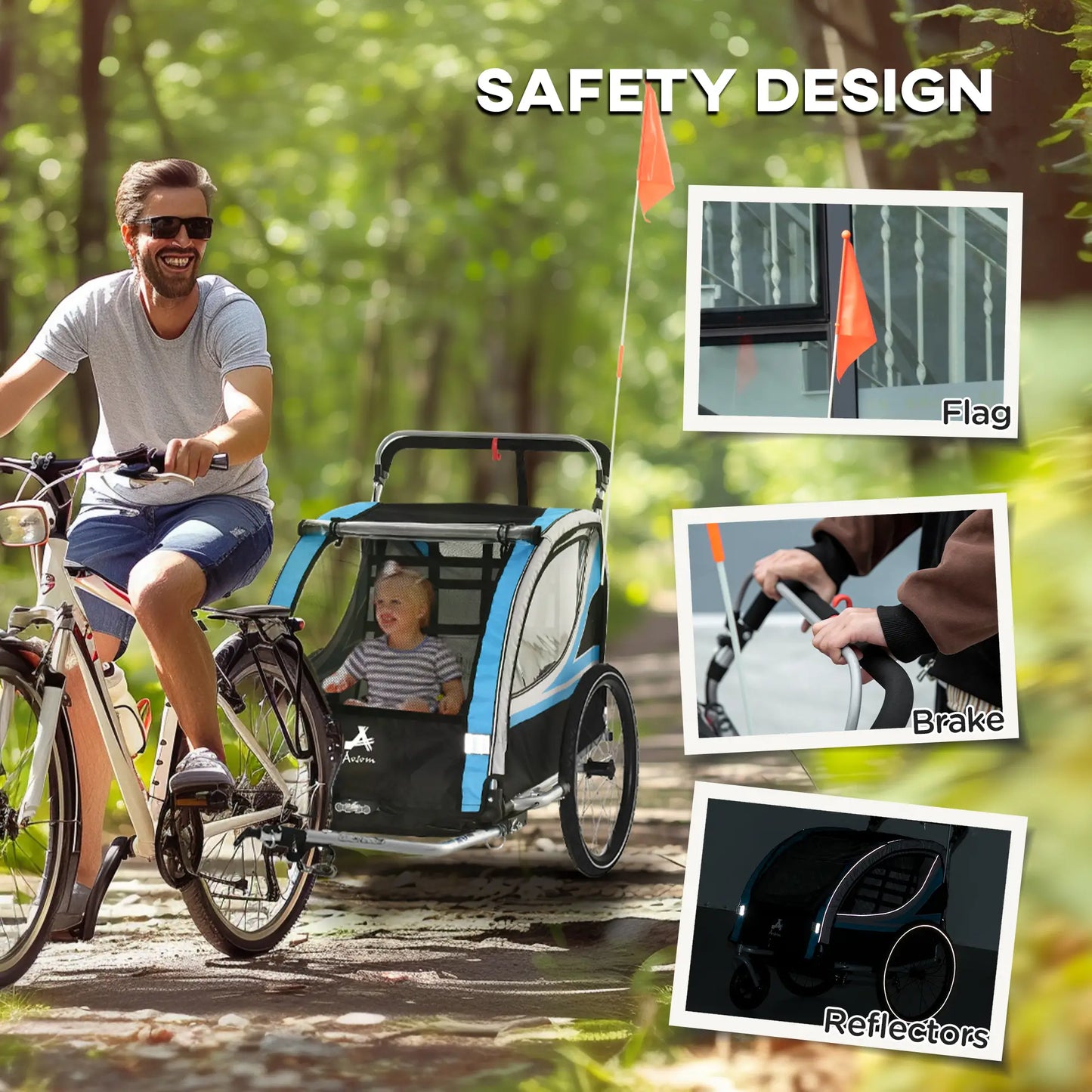 3-In-1 Bike Trailer, 2 Seats, 5-Point Harness, Storage, Blue Kids Bike Trailers at Gallery Canada