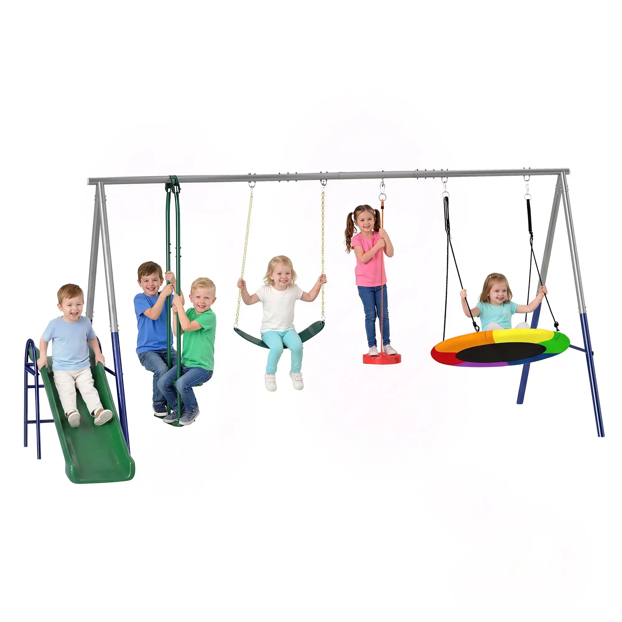 Kids Swing Set With Slide, Swings, Glider, 770lbs Capacity, Ages 3-8, Multicolour Gym Sets & Swings at Gallery Canada