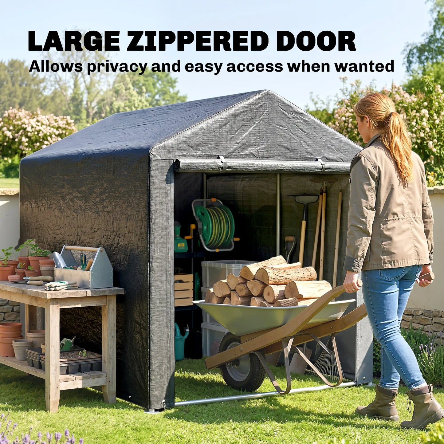 Portable Bicycle Shed, Galvanised Steel Frame, Large Door, Waterproof, Dark Grey Sheds at Gallery Canada