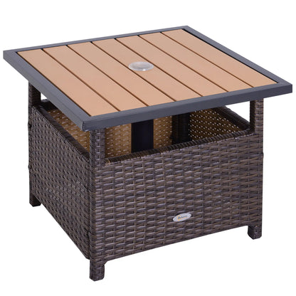 22" Square Steel Rattan Table, Umbrella Hole, Outdoor Patio, Brown Patio Side Tables at Gallery Canada
