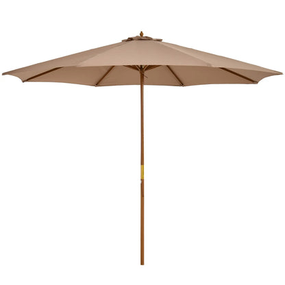 10' x 8' Khaki Wooden Patio Umbrella, Garden Parasol, Outdoor Sunshade, Khaki Sun Umbrellas Khaki, Teak at Gallery Canada