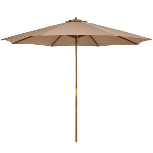 10' x 8' Khaki Wooden Patio Umbrella, Garden Parasol, Outdoor Sunshade, Khaki