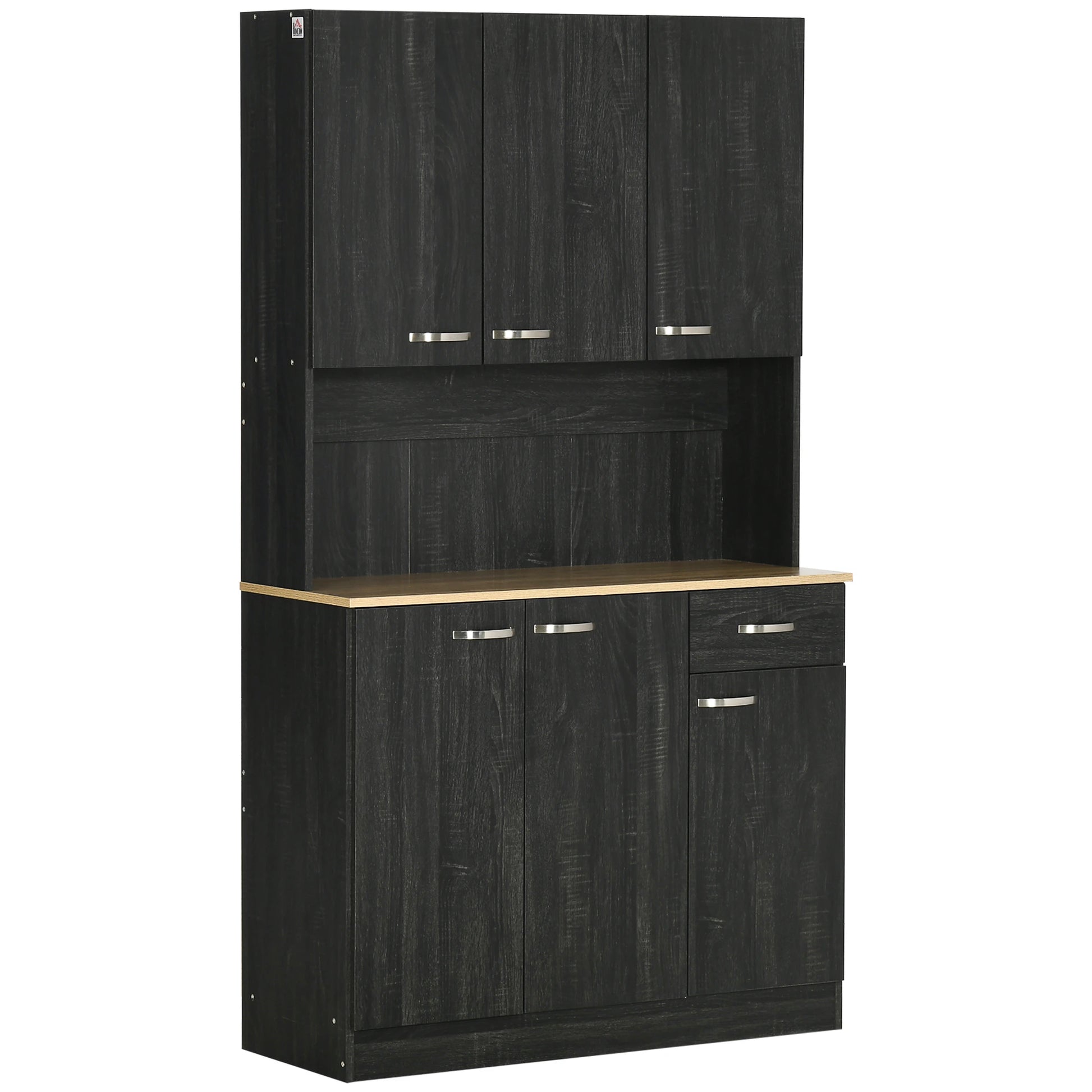 71" Kitchen Buffet with Hutch, Freestanding Cabinet, Black Kitchen Pantry Cabinets Black at Gallery Canada