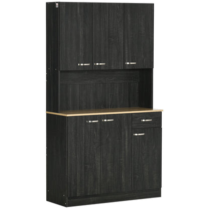 71" Kitchen Buffet with Hutch, Freestanding Cabinet, Black Kitchen Pantry Cabinets Black at Gallery Canada