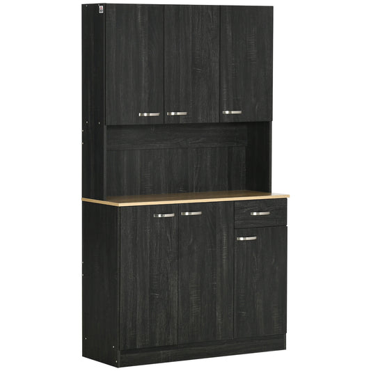 71" Kitchen Buffet with Hutch, Freestanding Cabinet, Black Kitchen Pantry Cabinets Black at Gallery Canada