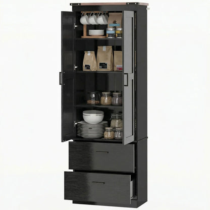 67" Tall Kitchen Pantry Cabinet With Doors, Drawers, Adjustable Shelves, Black Kitchen Pantry Cabinets Black at Gallery Canada