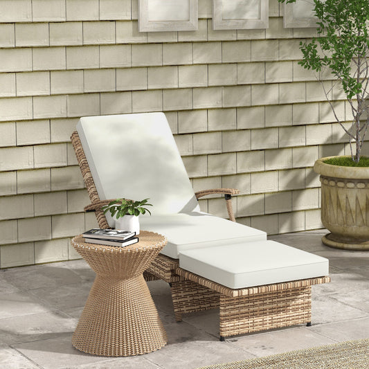 Outdoor Wicker Foldable Recliner Chair with Retractable Footrest, Cushion, White - Gallery Canada