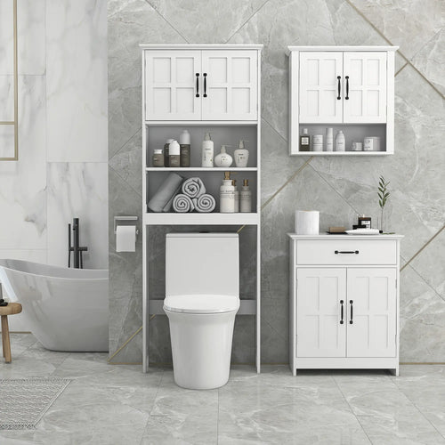 Over Toilet Storage, Bathroom Cabinet with Shelves, Double Door, White