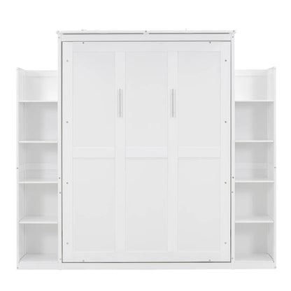 Murphy Bed with Shelves, LED Lights, 91" L x 81" W x 84" H, White Bed Frames at Gallery Canada