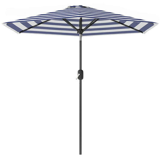 Outdoor Patio Sun Umbrella, 6 Ribs, Stripes, Blue Patio Umbrellas Blue and White Stripes at Gallery Canada