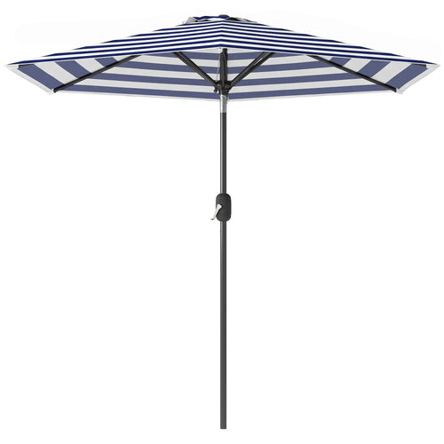 Outdoor Patio Sun Umbrella, 6 Ribs, Stripes, Blue