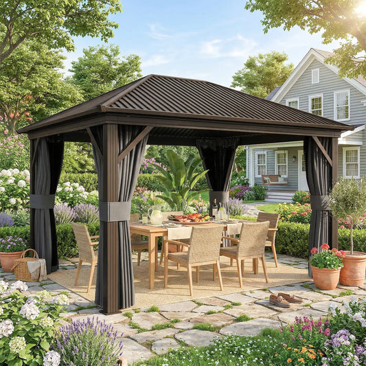 10' x 12' Hardtop Gazebo, Metal Roof, Aluminum Frame, Mesh Nettings, Dark Grey Gazebos Dark Grey at Gallery Canada