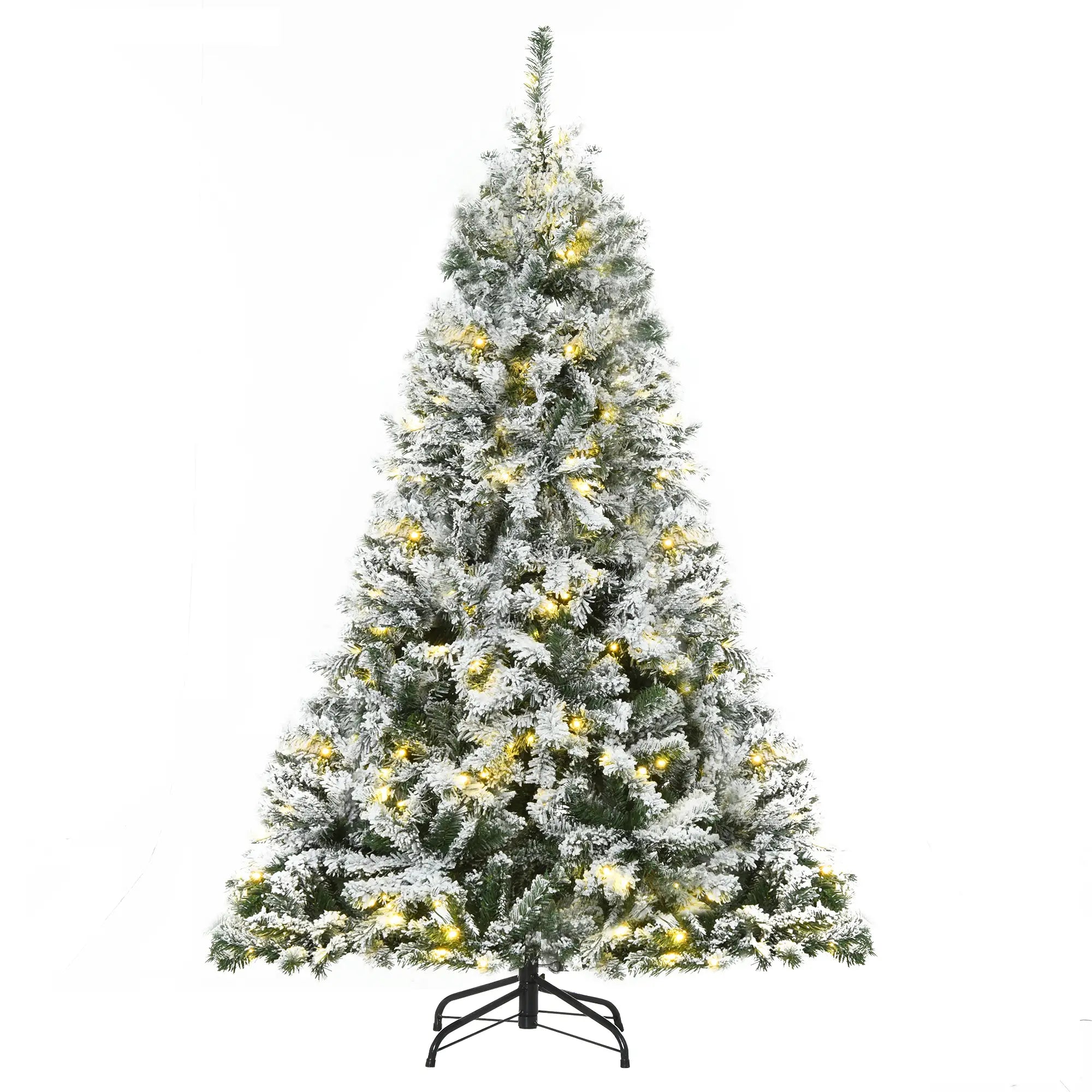 6ft Snow Flocked Artificial Christmas Tree, 250 LED Lights, 928 Branches Flocked Christmas Trees Green tree, White snow and LEDs at Gallery Canada