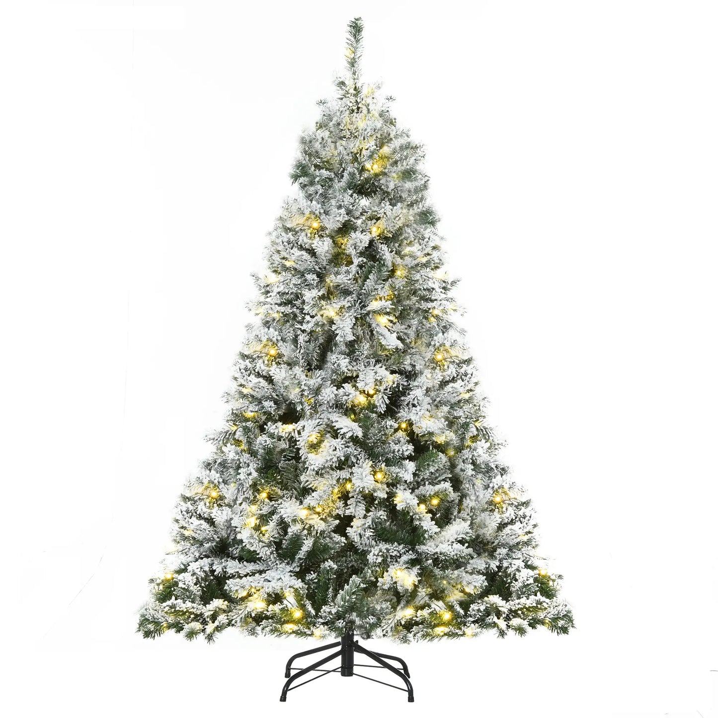 6ft Snow Flocked Artificial Christmas Tree, 250 LED Lights, 928 Branches Flocked Christmas Trees Green tree, White snow and LEDs at Gallery Canada