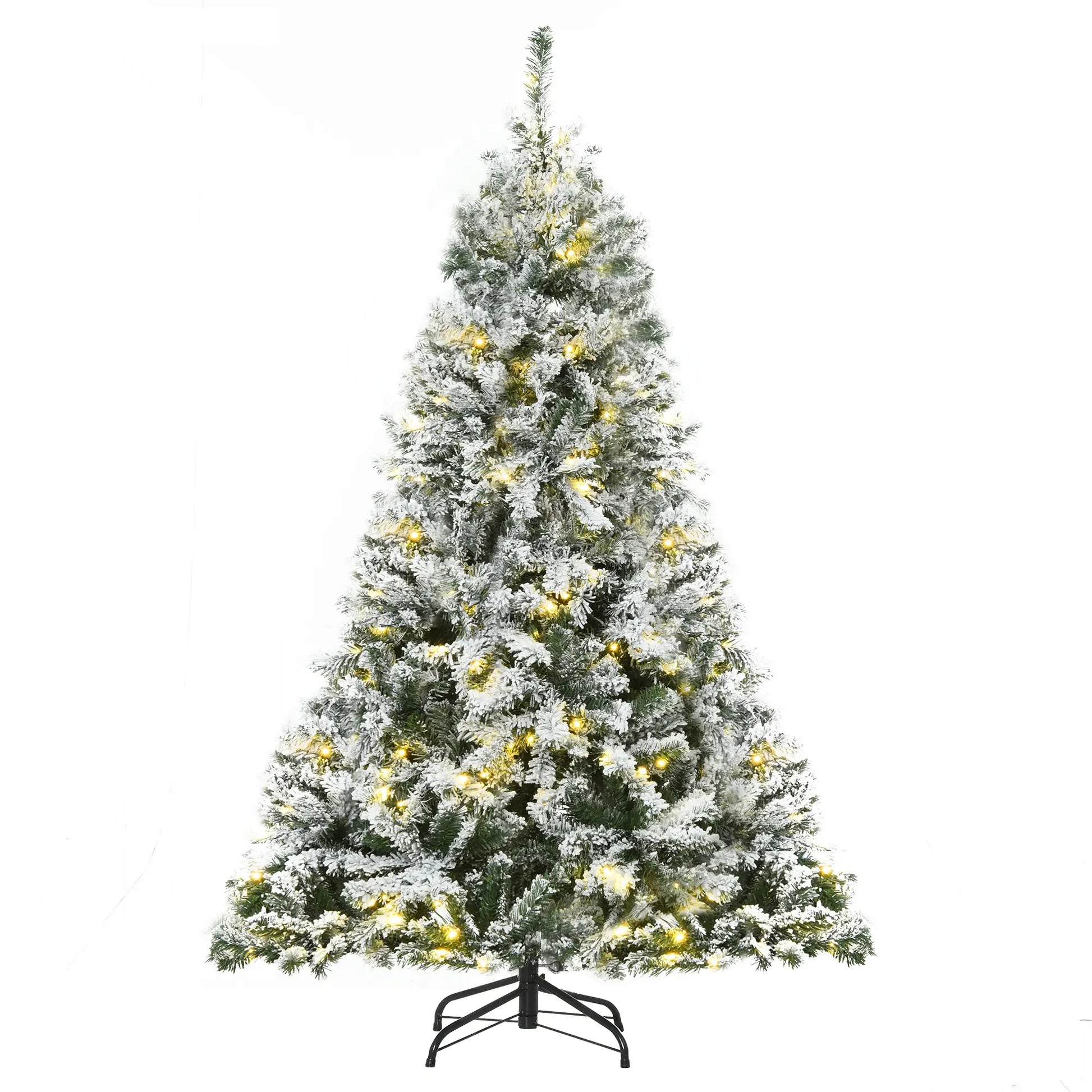 6ft Snow Flocked Artificial Christmas Tree, 250 LED Lights, 928 Branches Flocked Christmas Trees Green tree, White snow and LEDs at Gallery Canada