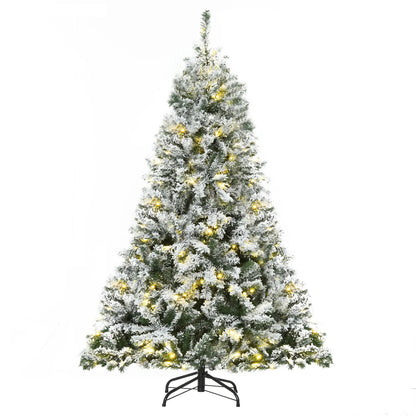 6ft Snow Flocked Artificial Christmas Tree, 250 LED Lights, 928 Branches Flocked Christmas Trees Green tree, White snow and LEDs at Gallery Canada