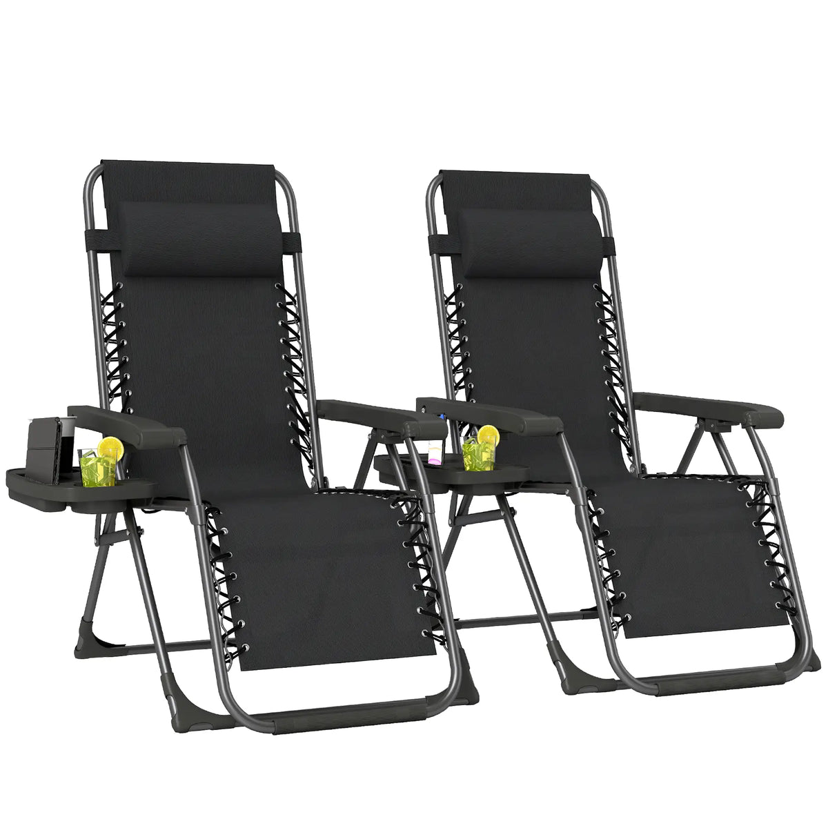 Zero Gravity Chair Set Of 2, Folding Reclining Outdoor Lounge Chair, Black Lounger Chairs at Gallery Canada