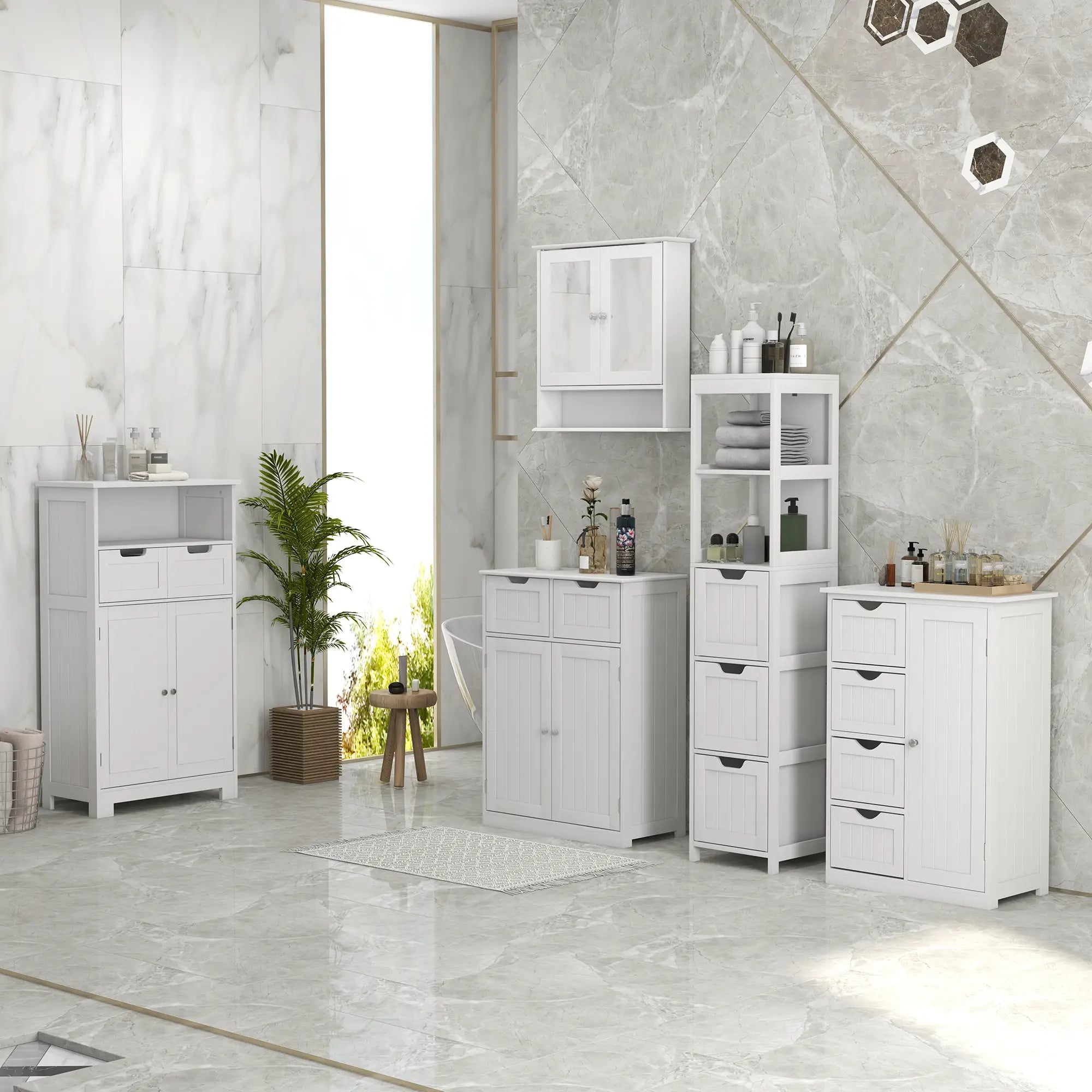 Bathroom Storage Cabinet, 2 Drawers, Adjustable Shelf, White Bathroom Cabinets at Gallery Canada