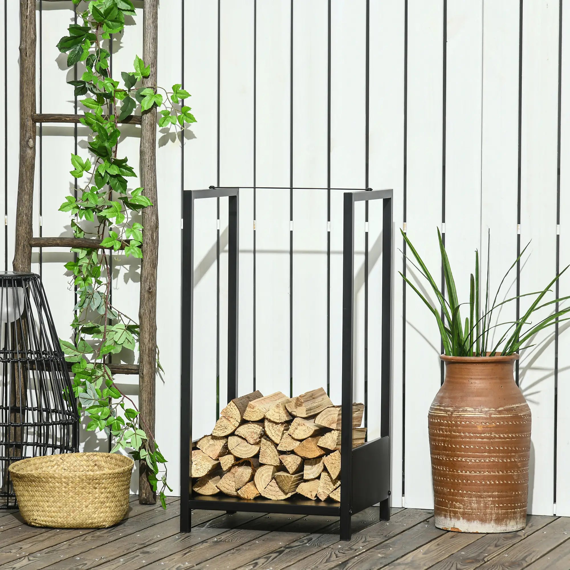 Firewood Rack, Log Holder, Indoor Outdoor Wood Storage, 15.4