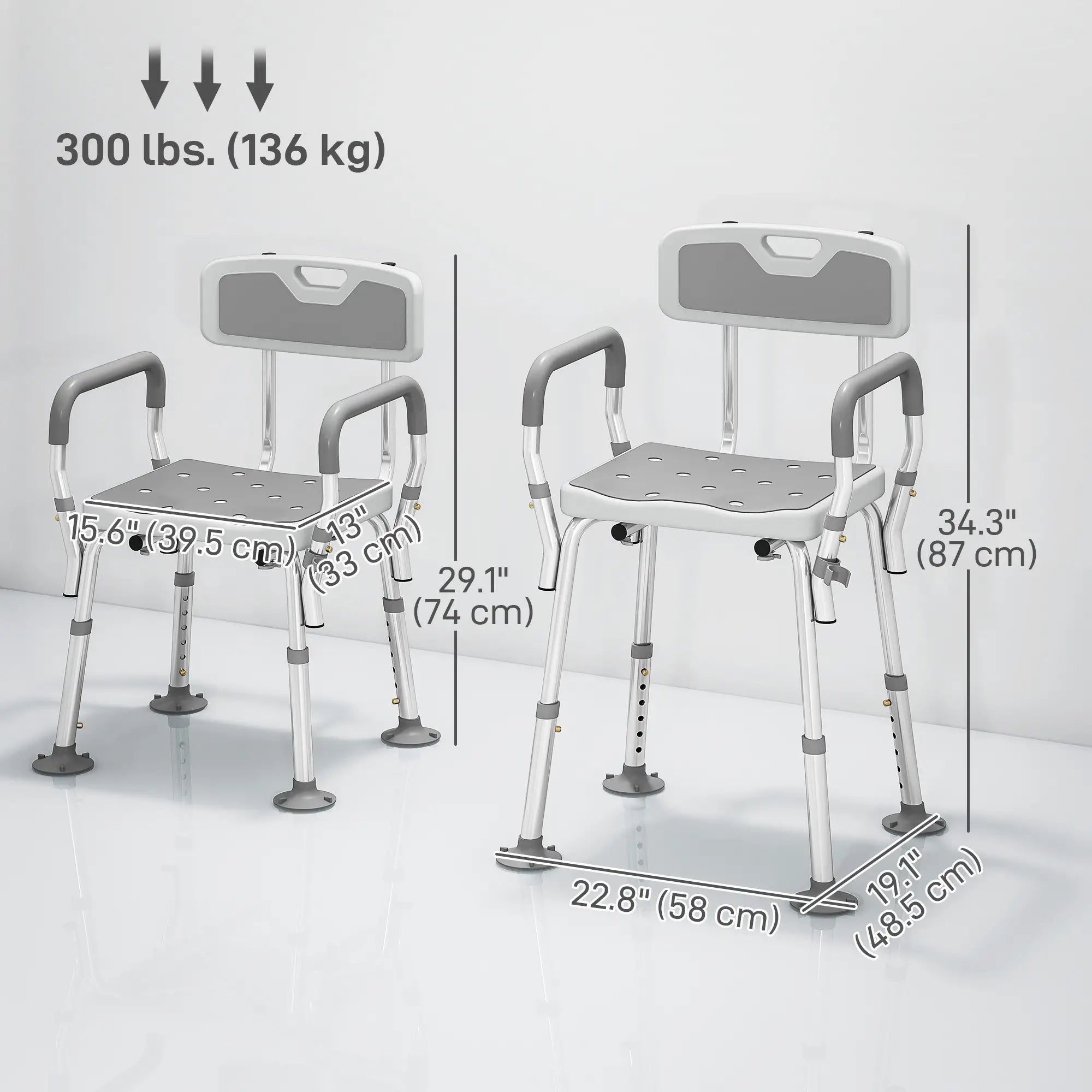 Adjustable Shower Chair With Arms, Back, Padded Seat, Light Grey Bath Chairs at Gallery Canada