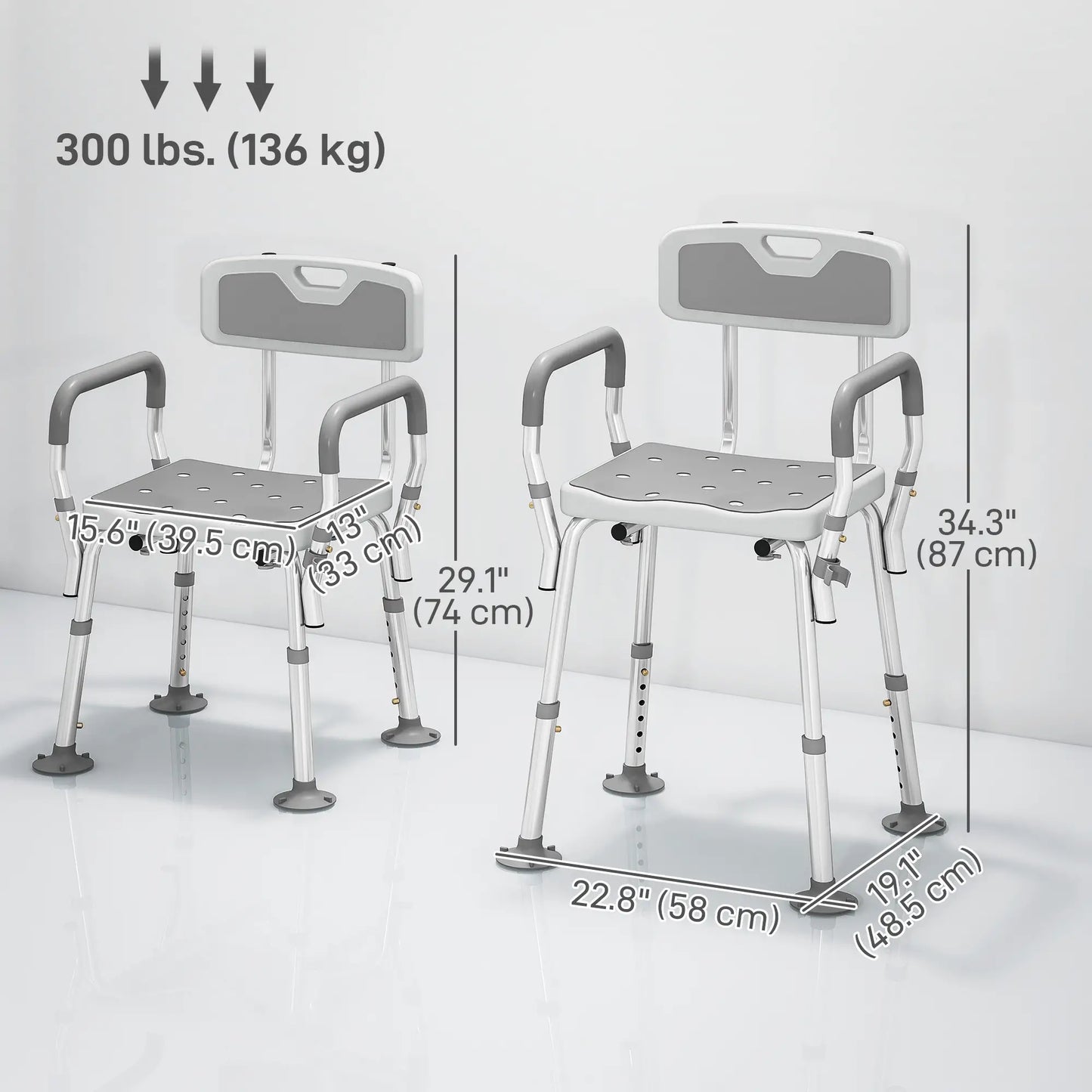 Adjustable Shower Chair With Arms, Back, Padded Seat, Light Grey Bath Chairs at Gallery Canada