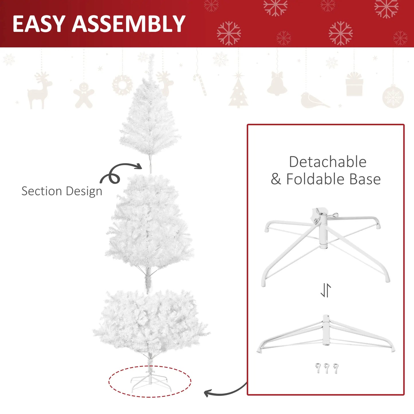 7ft Artificial Christmas Tree, 1230 Branch Tips, Metal Stand, White White Christmas Trees at Gallery Canada