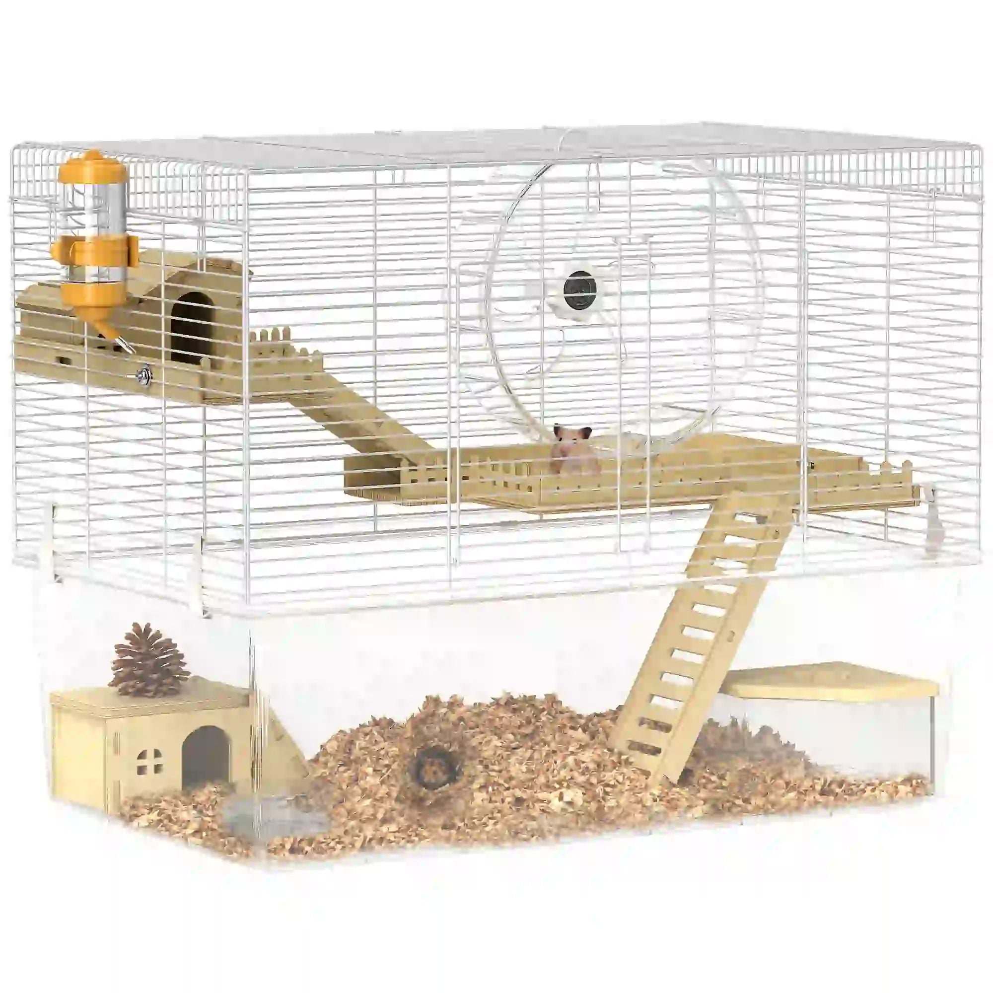 Hamster Cage with Deep Bottom, Wooden Ramp, Hut, Exercise Wheel, White Hamster Cages at Gallery Canada