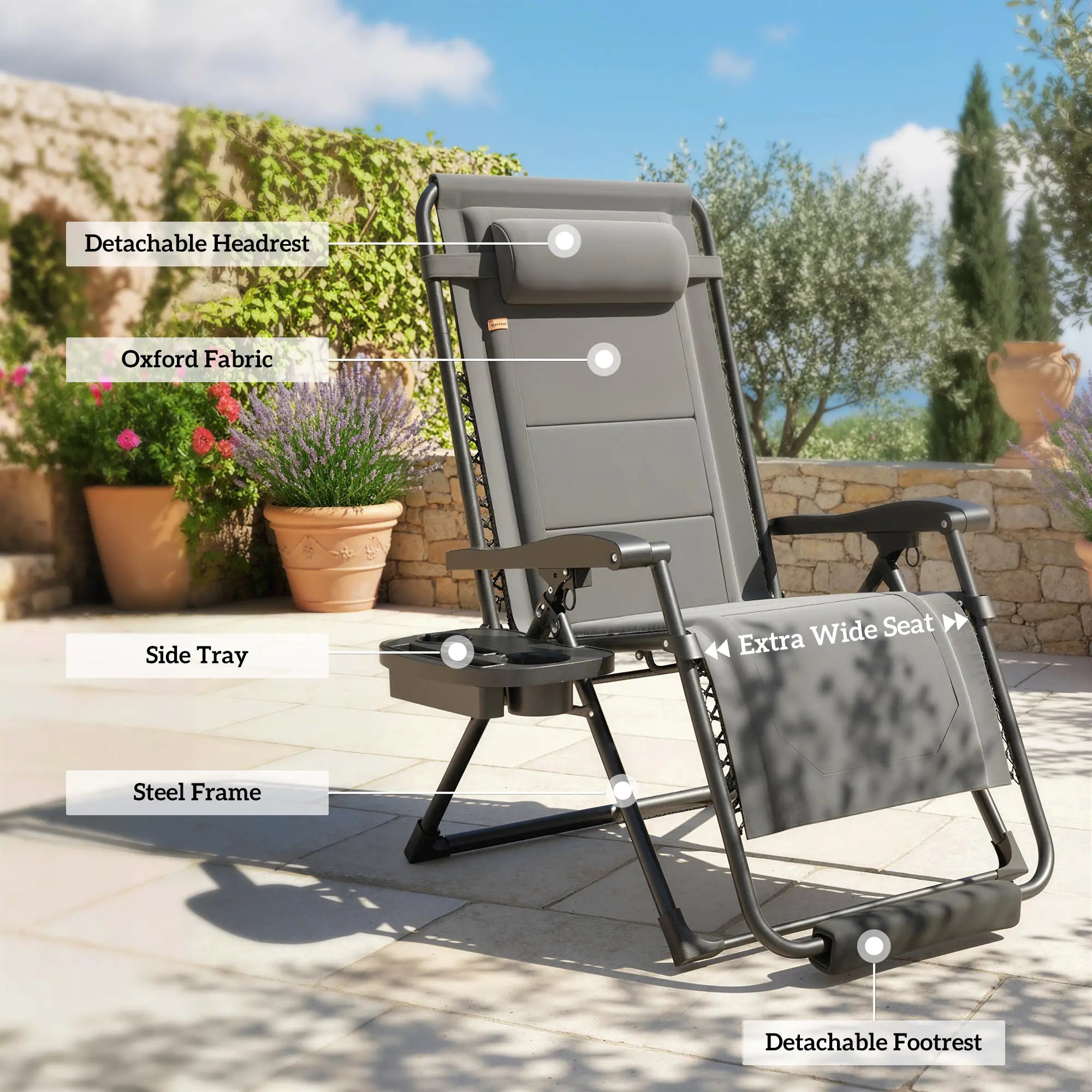 Zero Gravity Chair, Reclining Outdoor Lounger, 400 LBS Capacity, Dark Grey Lounger Chairs at Gallery Canada