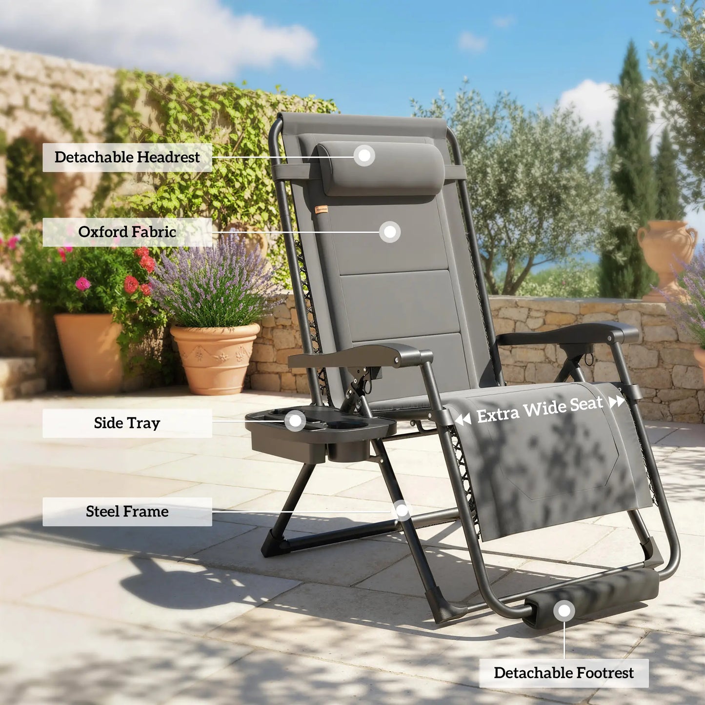 Zero Gravity Chair, Reclining Outdoor Lounger, 400 LBS Capacity, Dark Grey Lounger Chairs at Gallery Canada